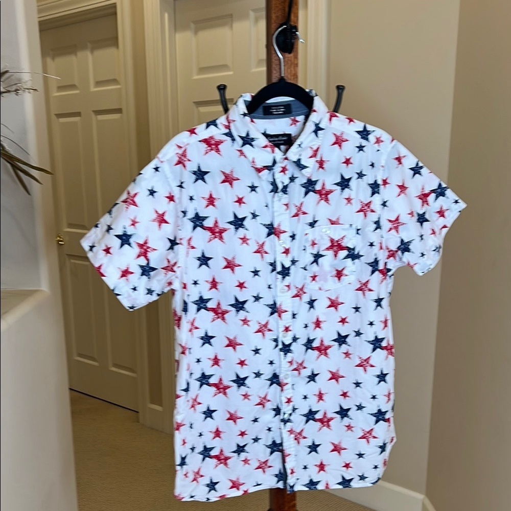 Eighty Eight Platinum White Shirt with Red and Blue Star Pattern Shirt